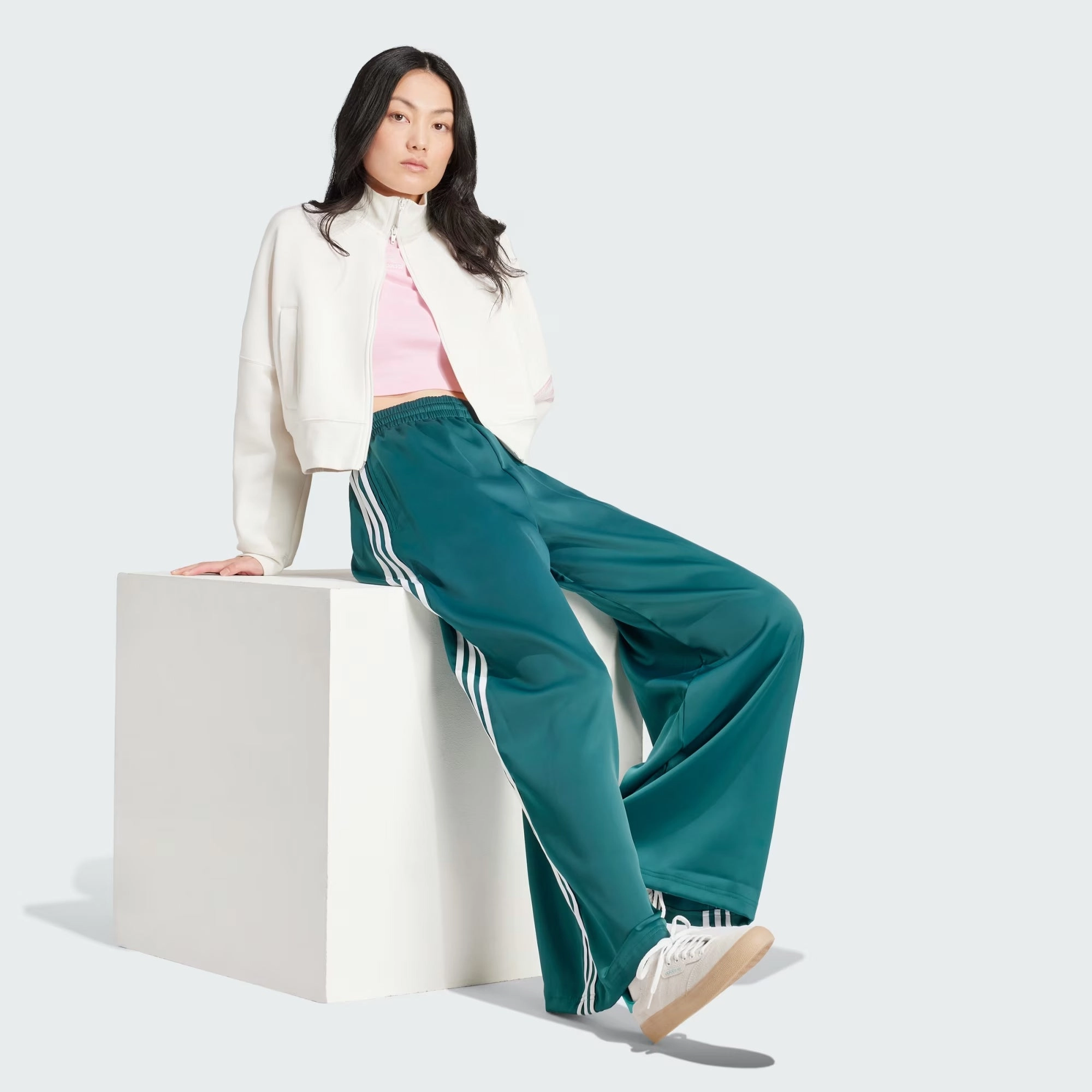 Adidas Originals | SATIN WIDE LEG TRACK PANTS  { GREEN