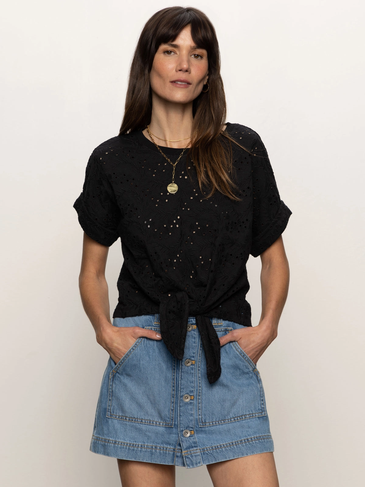 All Day Eyelet Tee Black