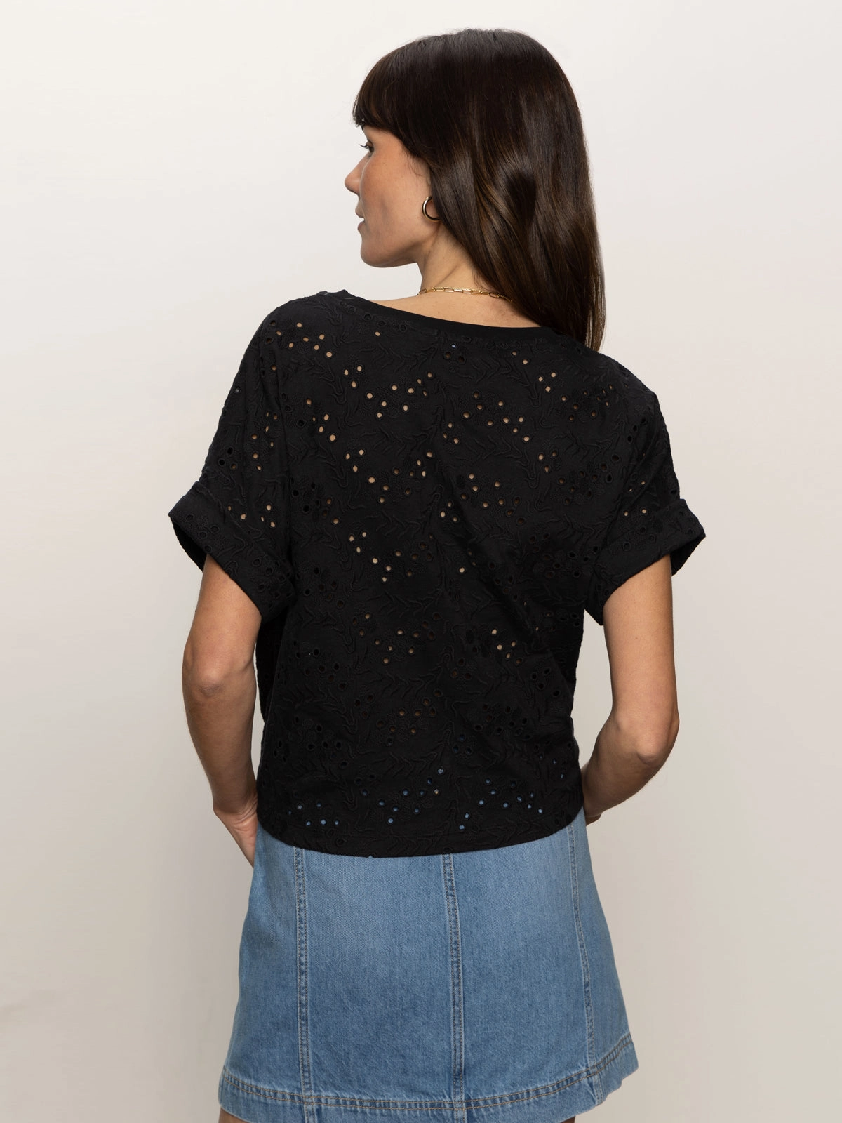 All Day Eyelet Tee Black
