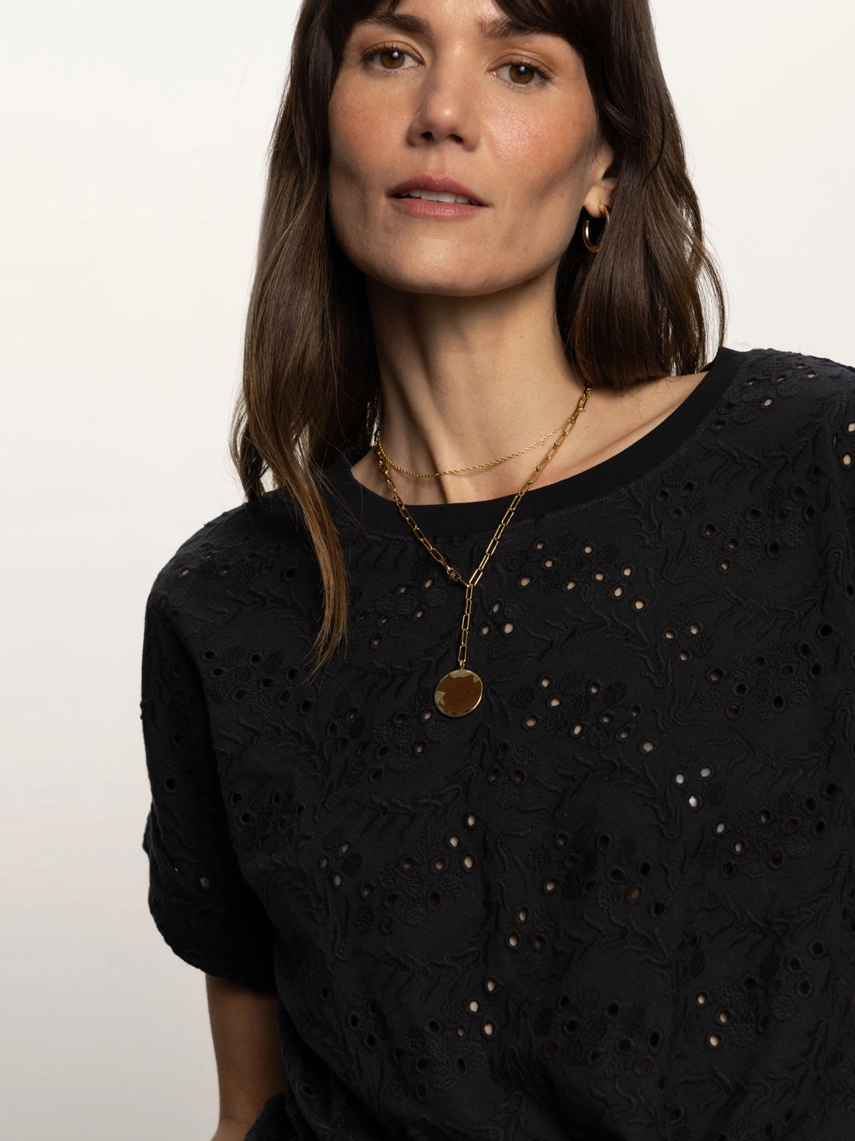 All Day Eyelet Tee Black