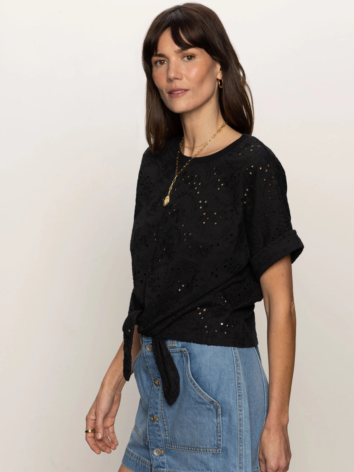 All Day Eyelet Tee Black