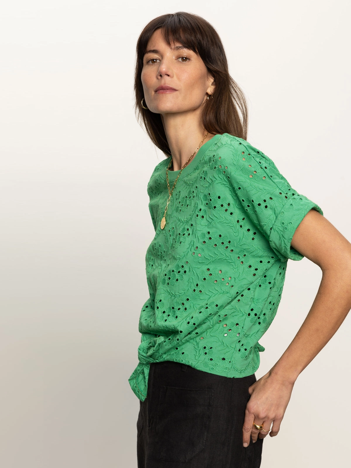 All Day Eyelet Tee Palm