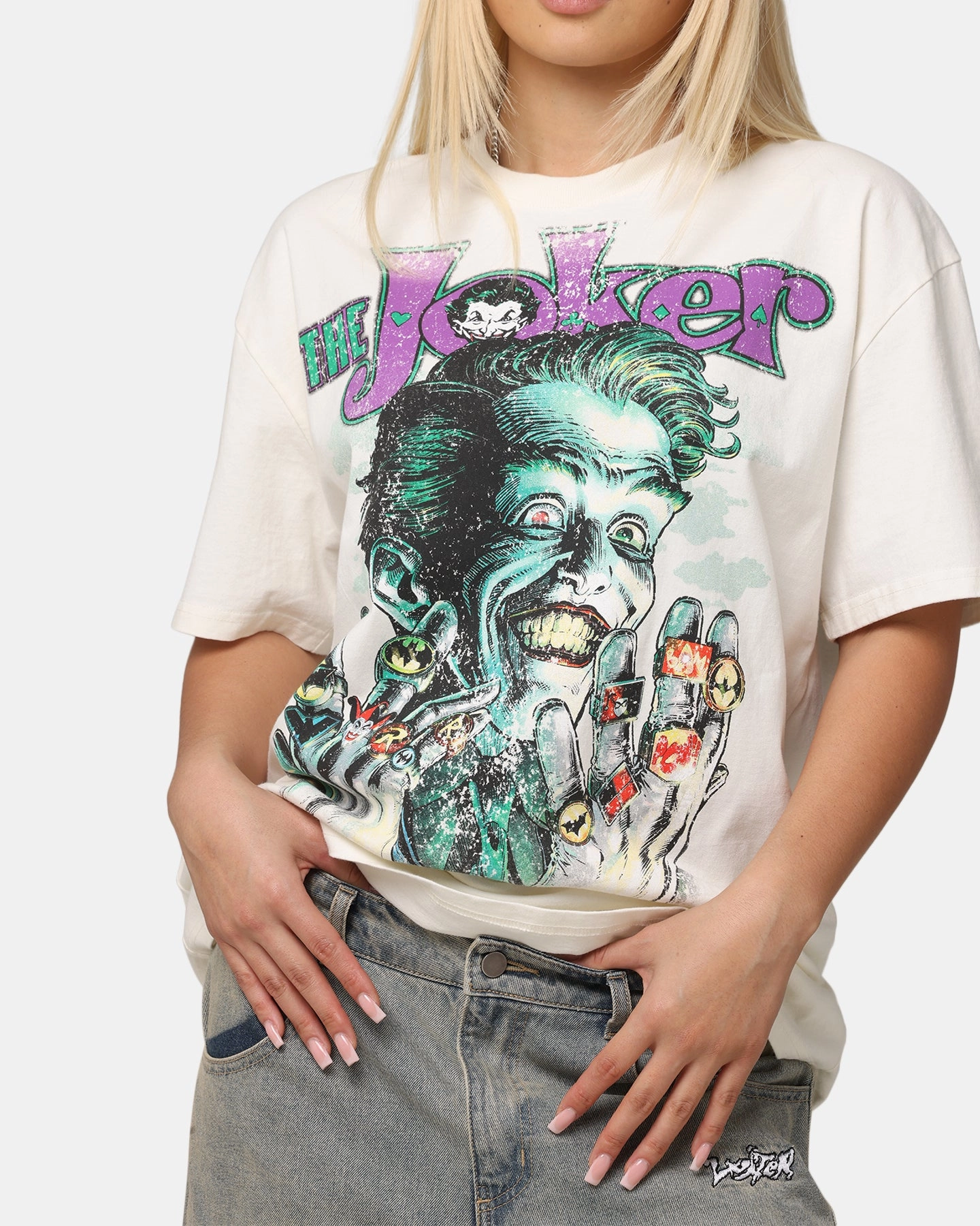 American Thrift X DC Batman The Joker Rings Heavy T-Shirt Off White