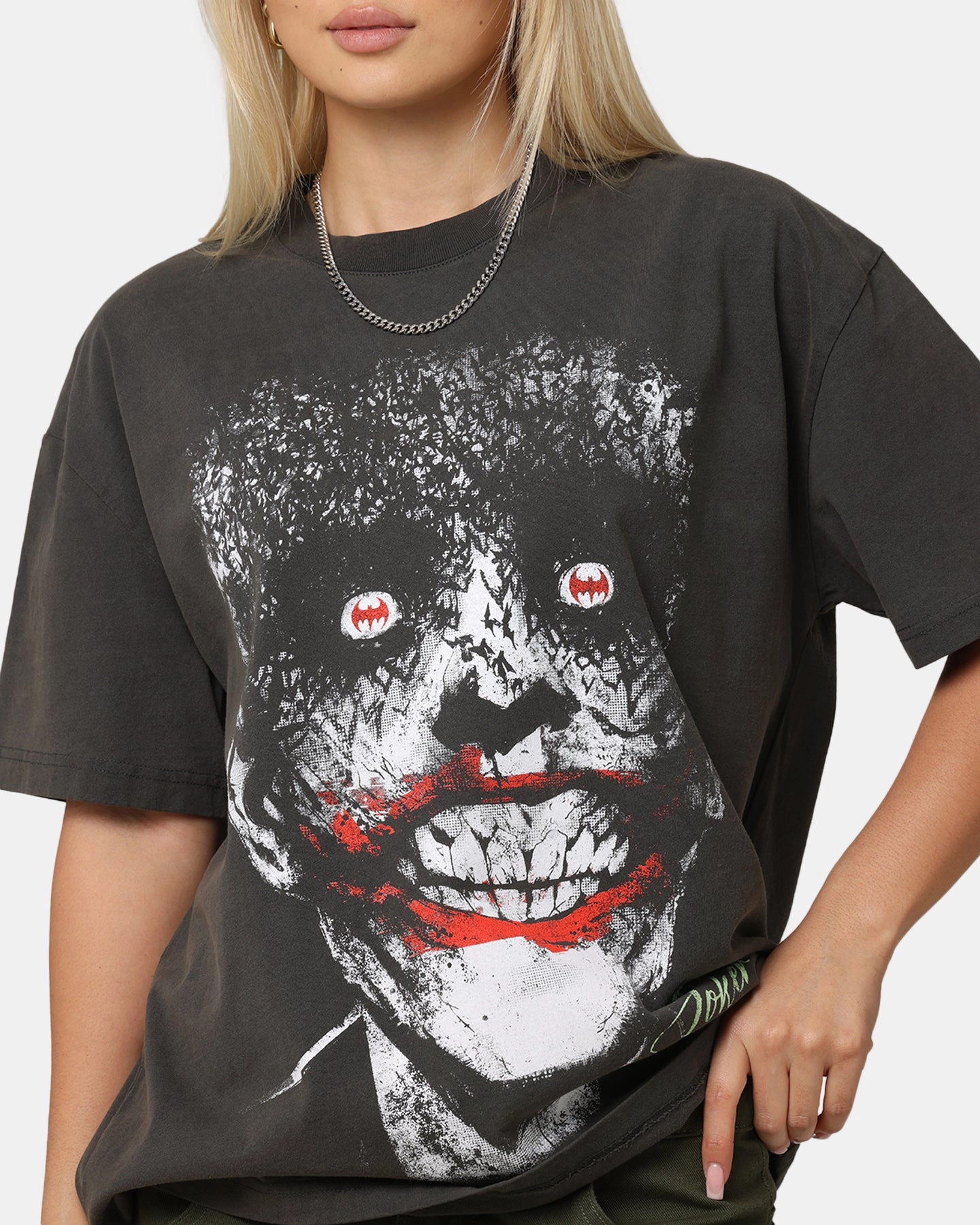 American Thrift X DC Batman The Joker Smile Heavy T-Shirt Black Wash