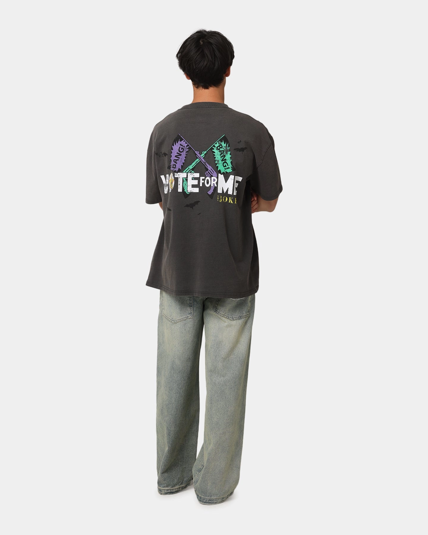 American Thrift X DC Batman The Joker Vote For Me Heavy T-Shirt Black Wash