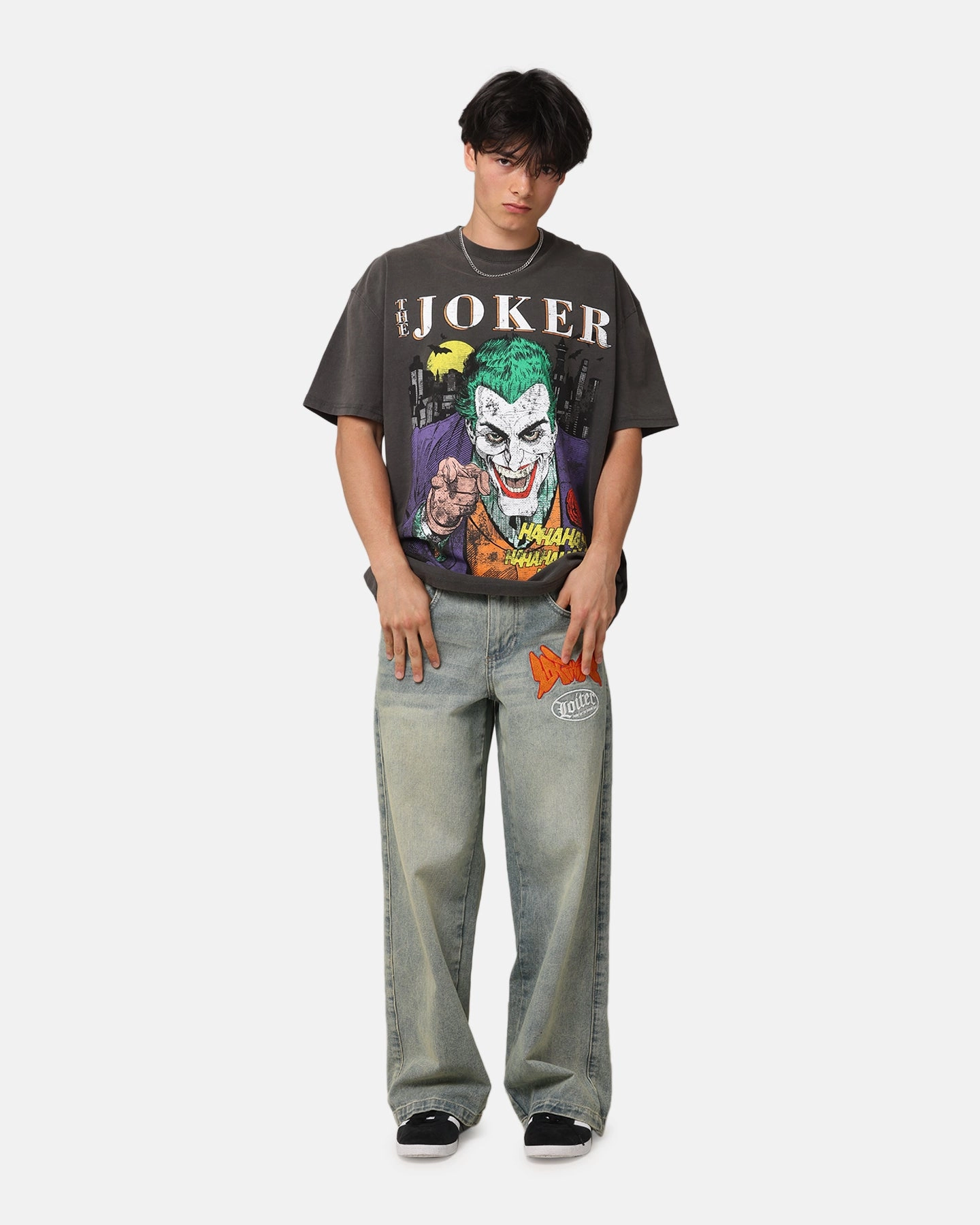 American Thrift X DC Batman The Joker Vote For Me Heavy T-Shirt Black Wash