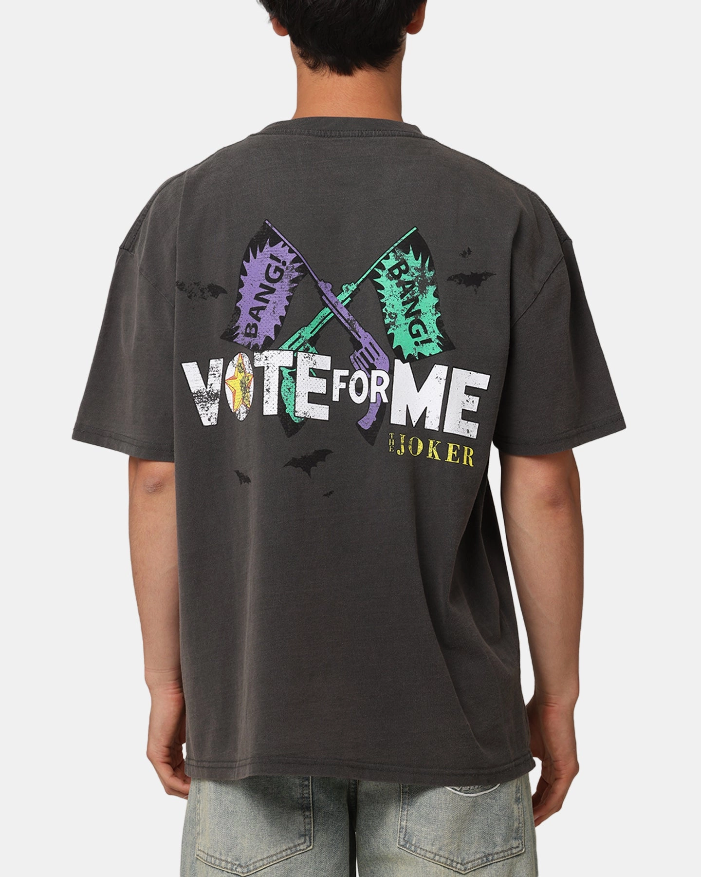American Thrift X DC Batman The Joker Vote For Me Heavy T-Shirt Black Wash