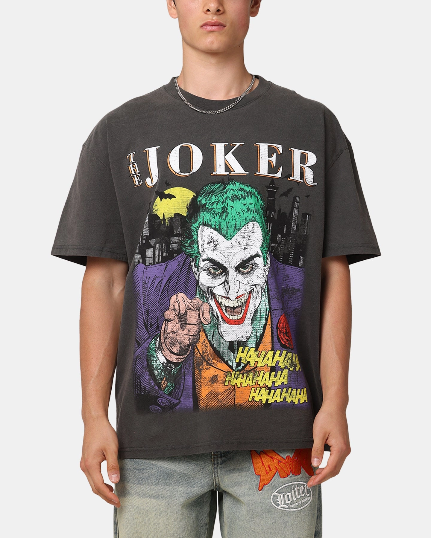 American Thrift X DC Batman The Joker Vote For Me Heavy T-Shirt Black Wash