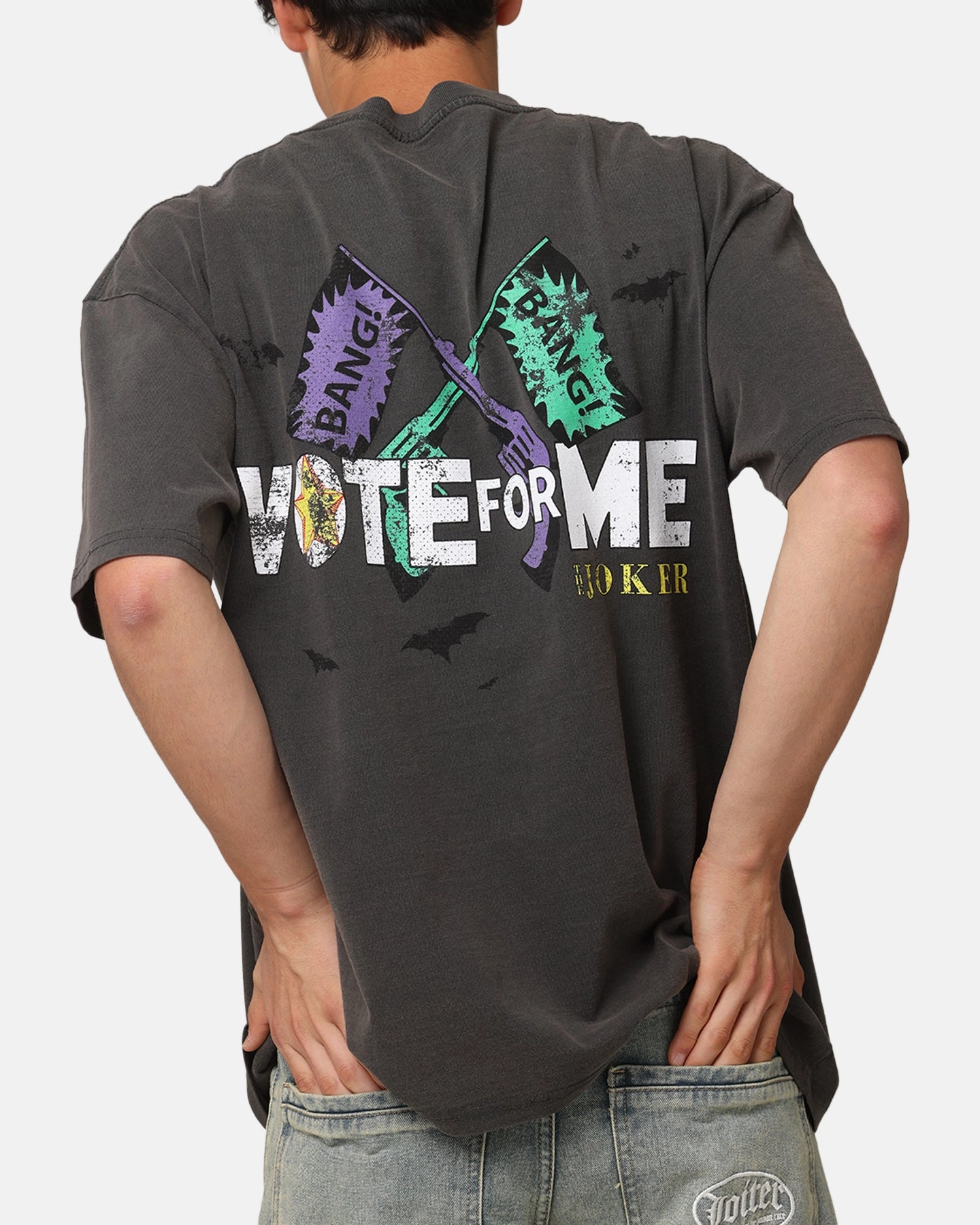 American Thrift X DC Batman The Joker Vote For Me Heavy T-Shirt Black Wash