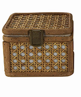 BROWN RATTAN HANDMADE WOVEN RATTAN BOX WITH BRONZE LATCHES