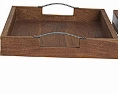 BROWN WOOD TRAY WITH BLACK METAL HANDLES,