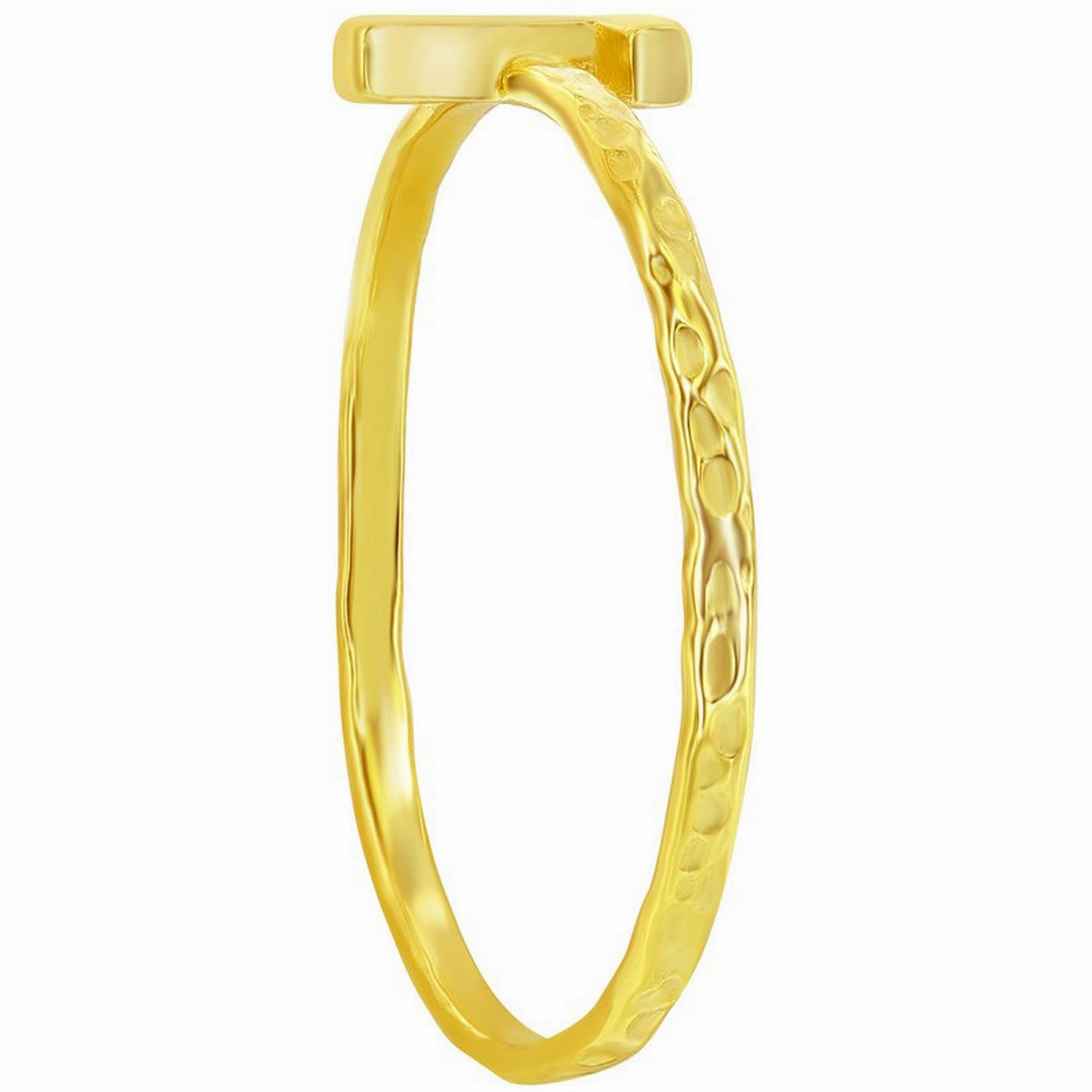 Classic Unisex Gold Tone T Initial Hammered Ring - W-2833