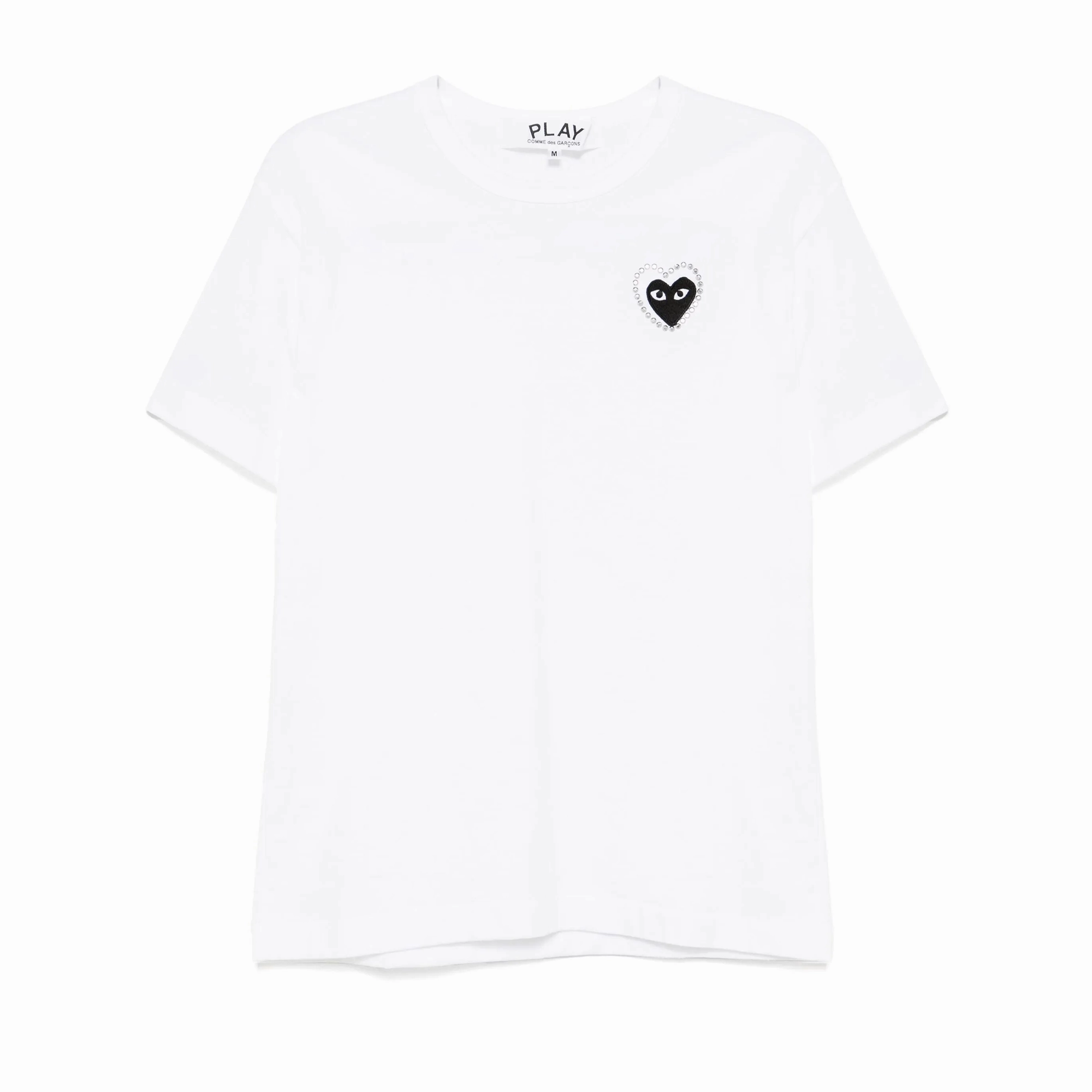 Comme Des Garcons Play T-Shirt Rhinestone Emblem White/Black AX-T801-051