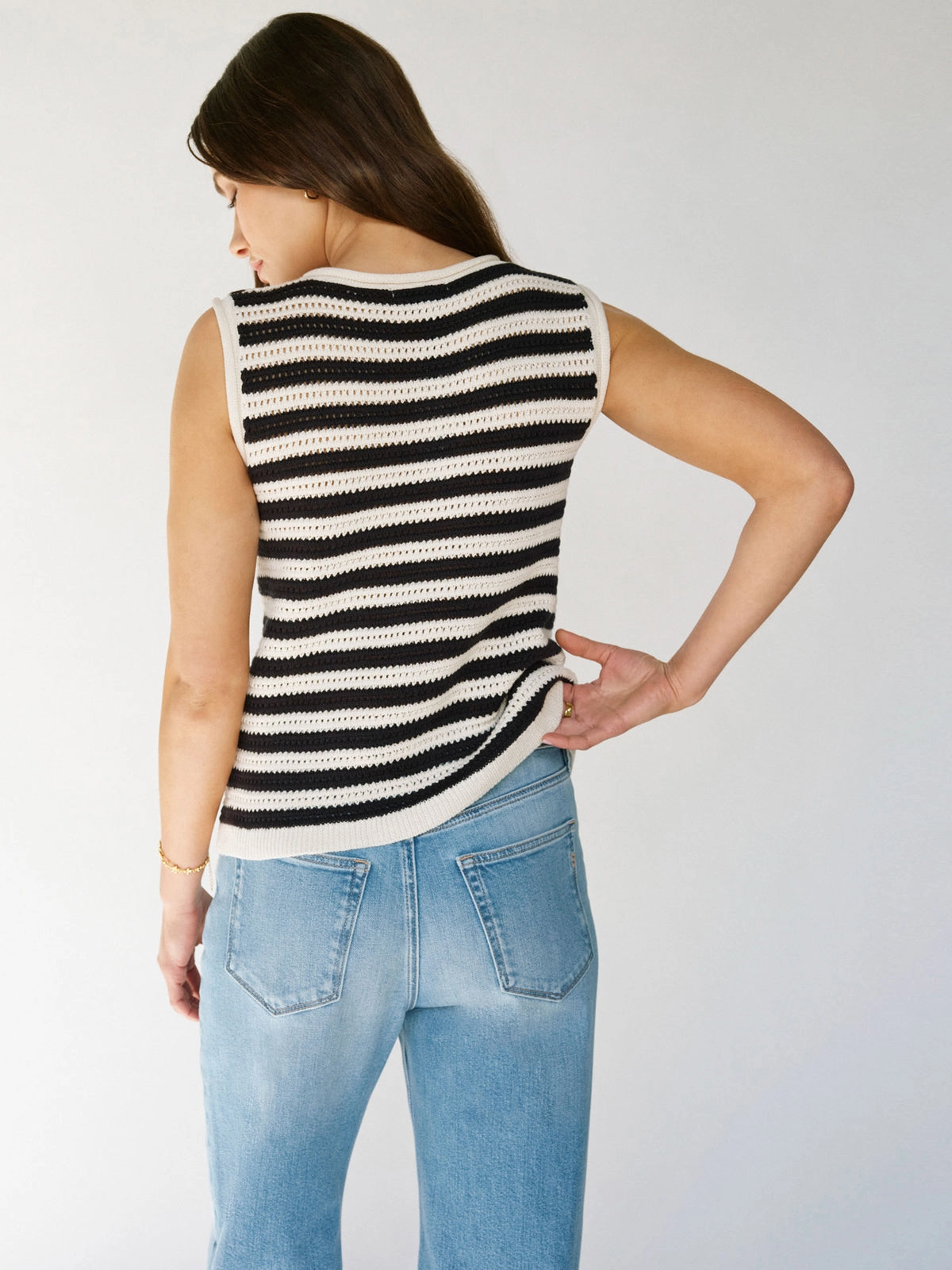 Crochet Shell Sweater Chalk Black Stripe
