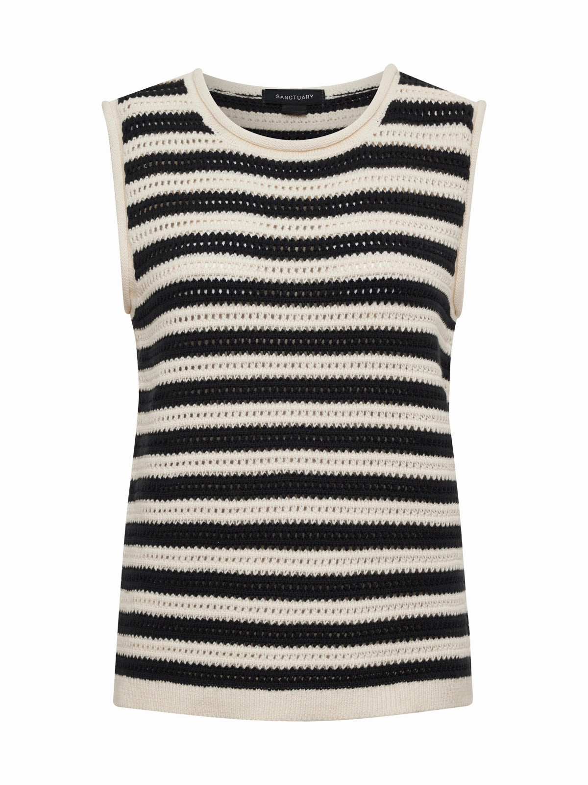 Crochet Shell Sweater Chalk Black Stripe