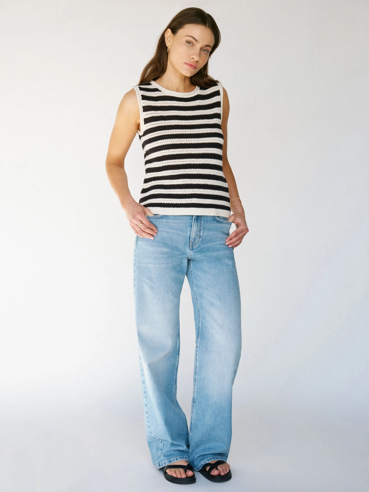 Crochet Shell Sweater Chalk Black Stripe