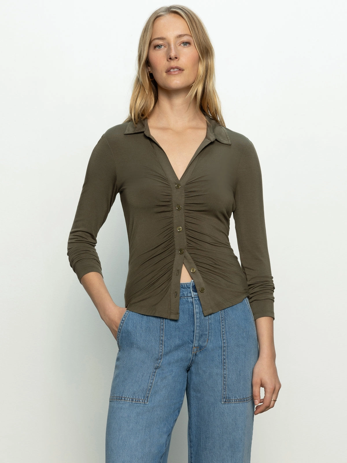 Dreamgirl Button Up Top Kalamata