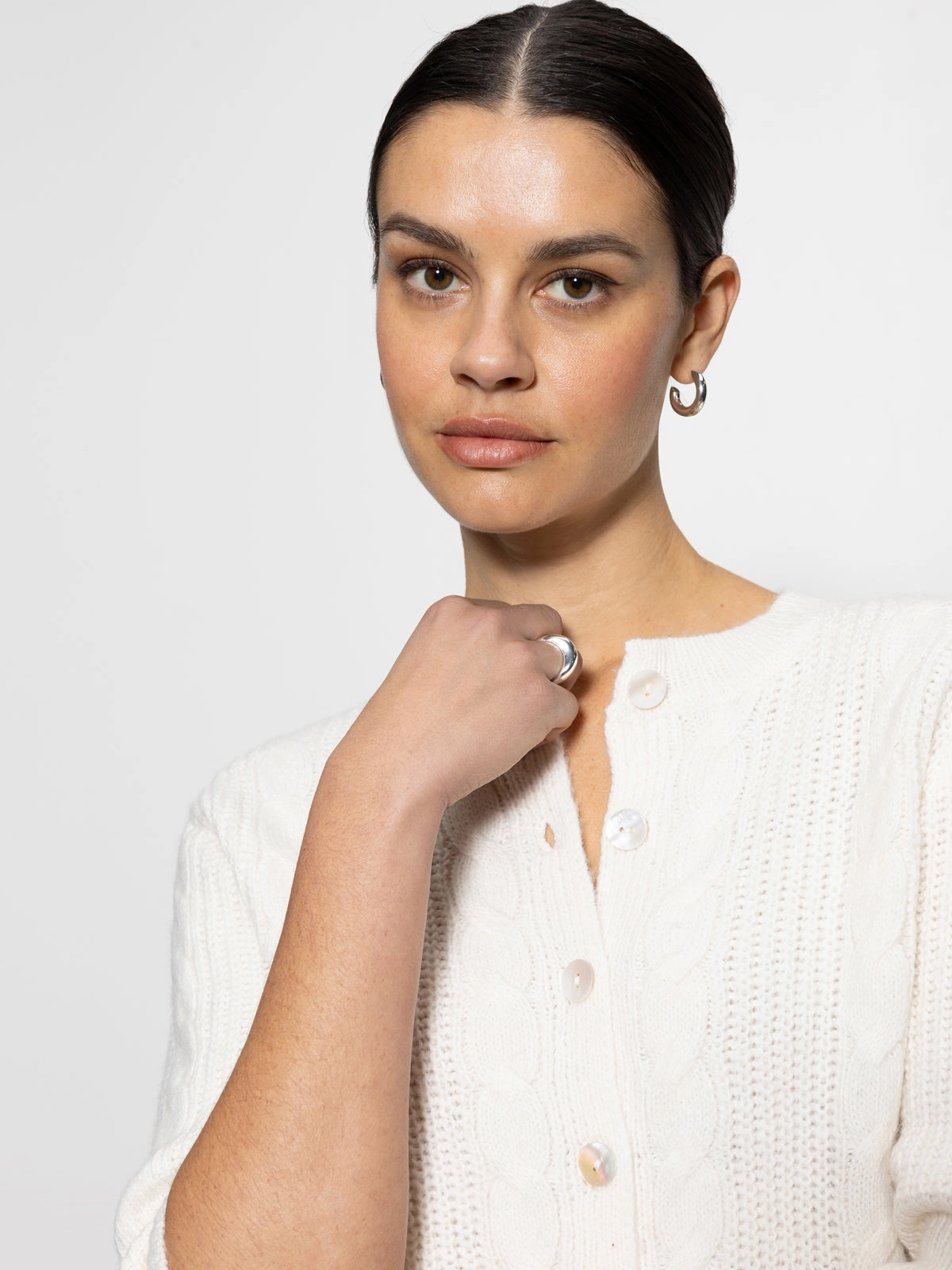 Fuzzy Cable Cardi Light Oat