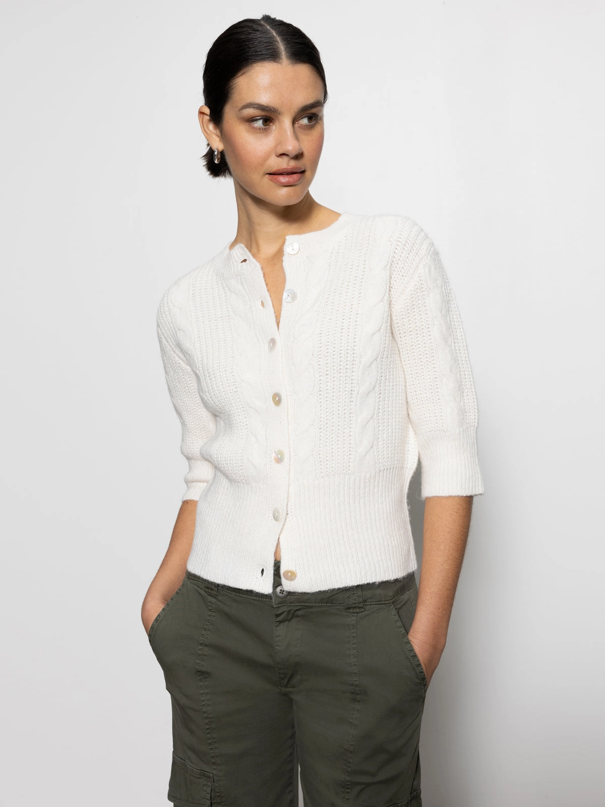 Fuzzy Cable Cardi Light Oat