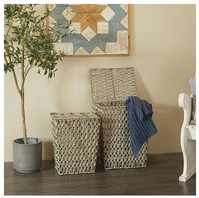 GRAY METAL STORAGE BASKET WITH MATCHING LIDS