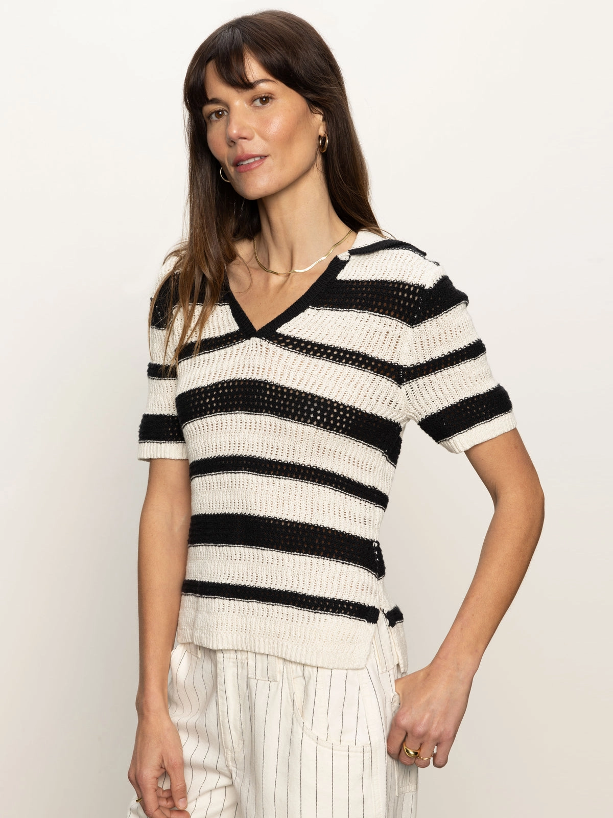 Knitted Collared Top Black Chalk