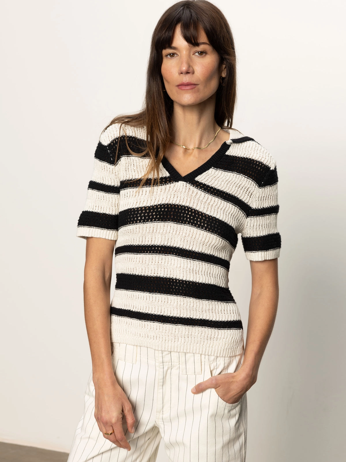 Knitted Collared Top Black Chalk