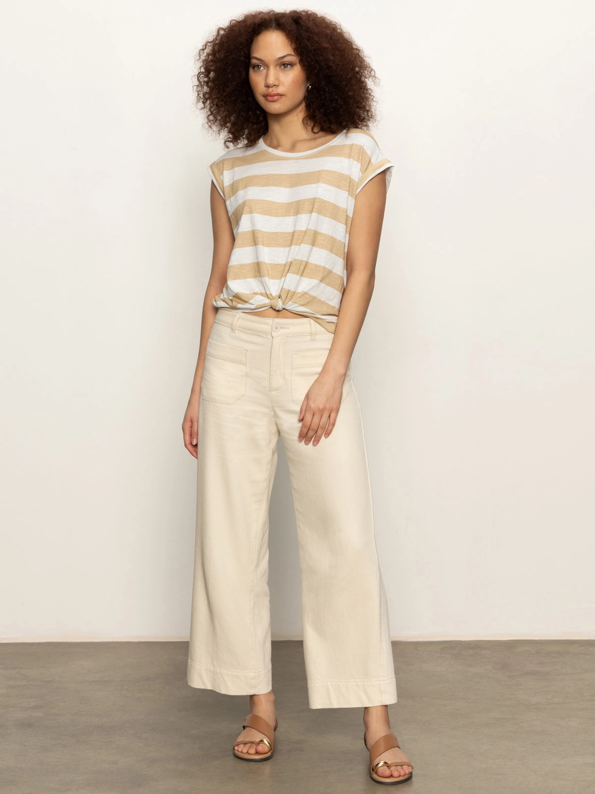 Knotted Muscle Tee White Sandstone Stripe