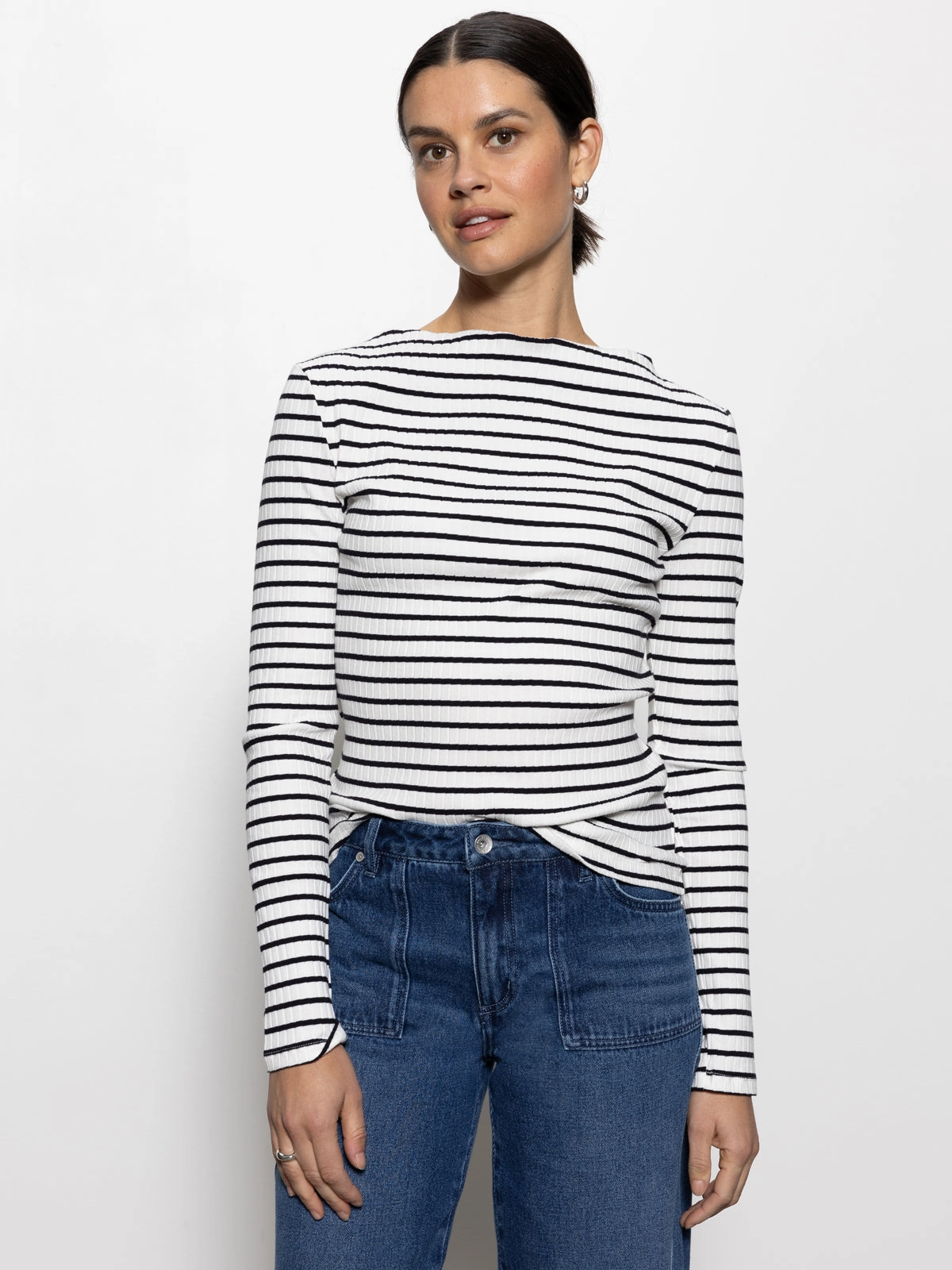 Long Sleeve Boatneck T-Shirt Chalk / Black Stripe
