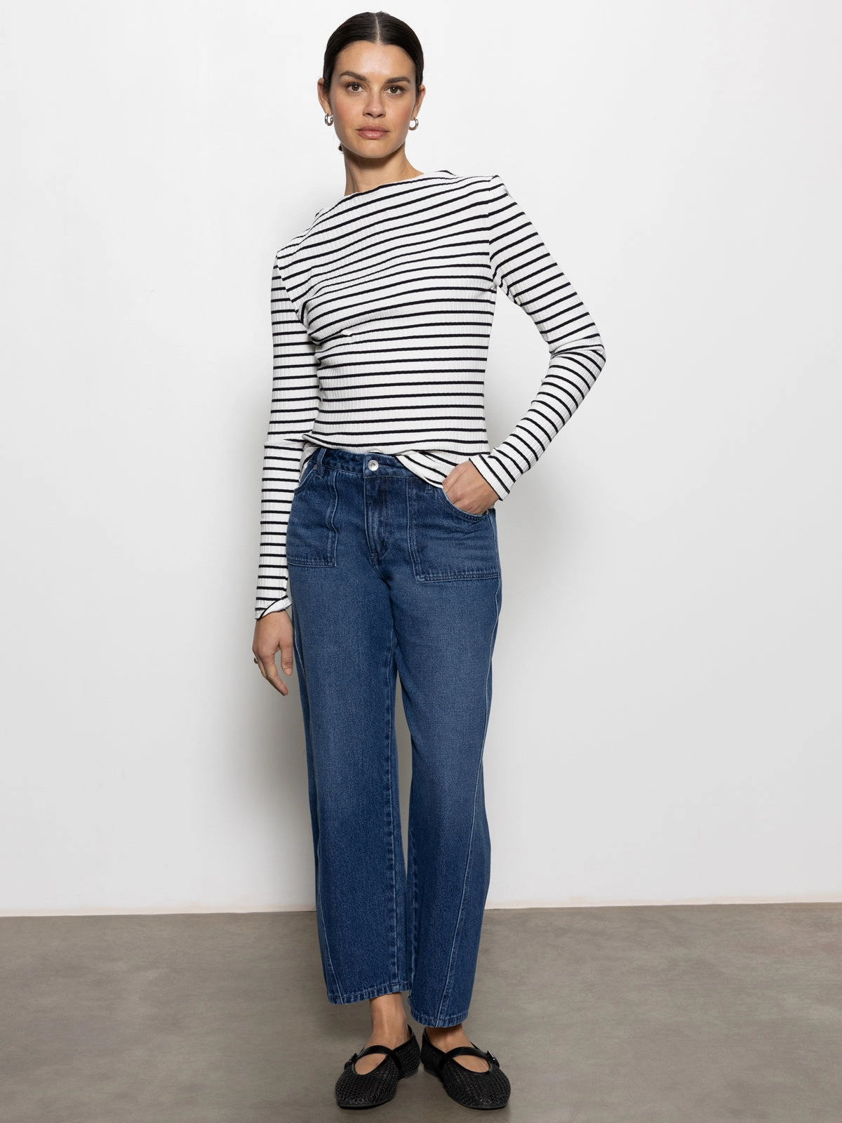 Long Sleeve Boatneck T-Shirt Chalk / Black Stripe