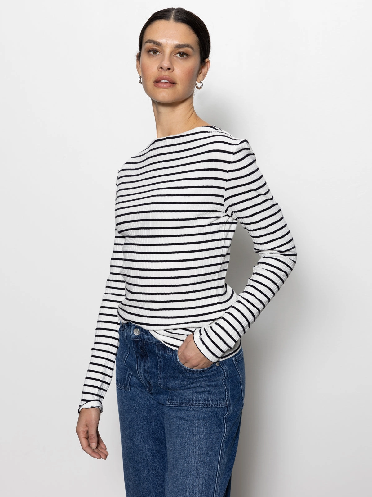 Long Sleeve Boatneck T-Shirt Chalk / Black Stripe