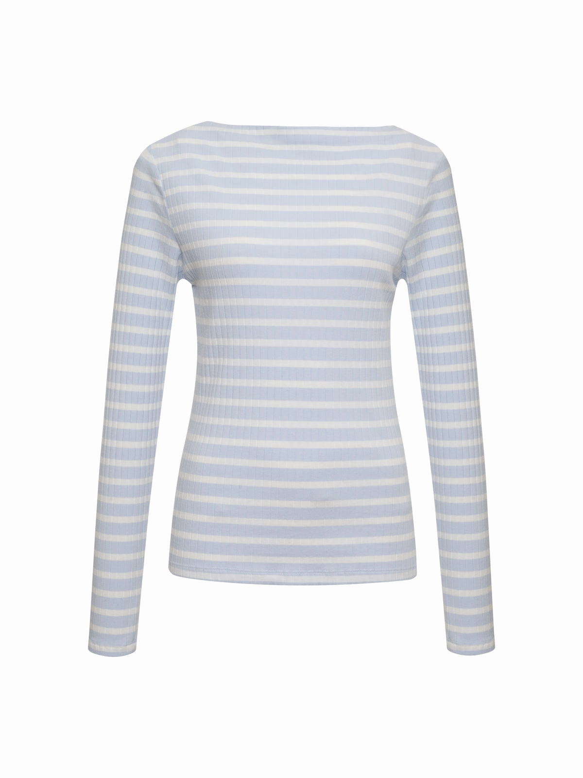 Long Sleeve Boatneck T-Shirt Sky Blue / White Stripe