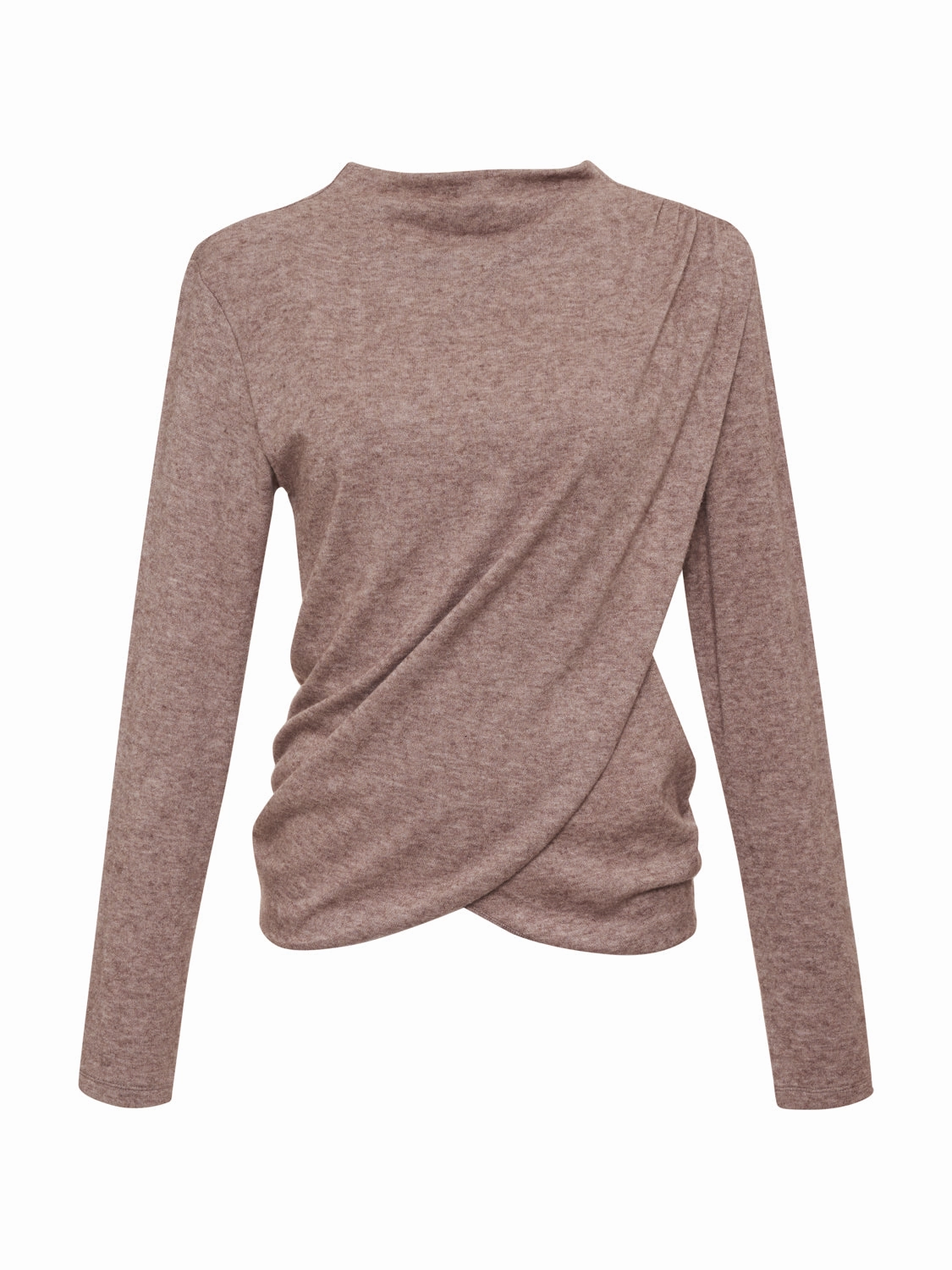 Long Sleeve Mock Draped Top Heather Cocoa