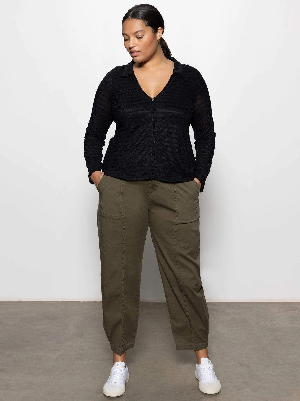 Mesh Lace Shirt Black Extended Sizing