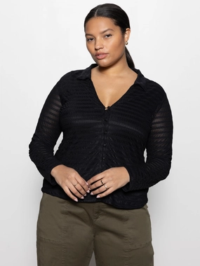 Mesh Lace Shirt Black Extended Sizing