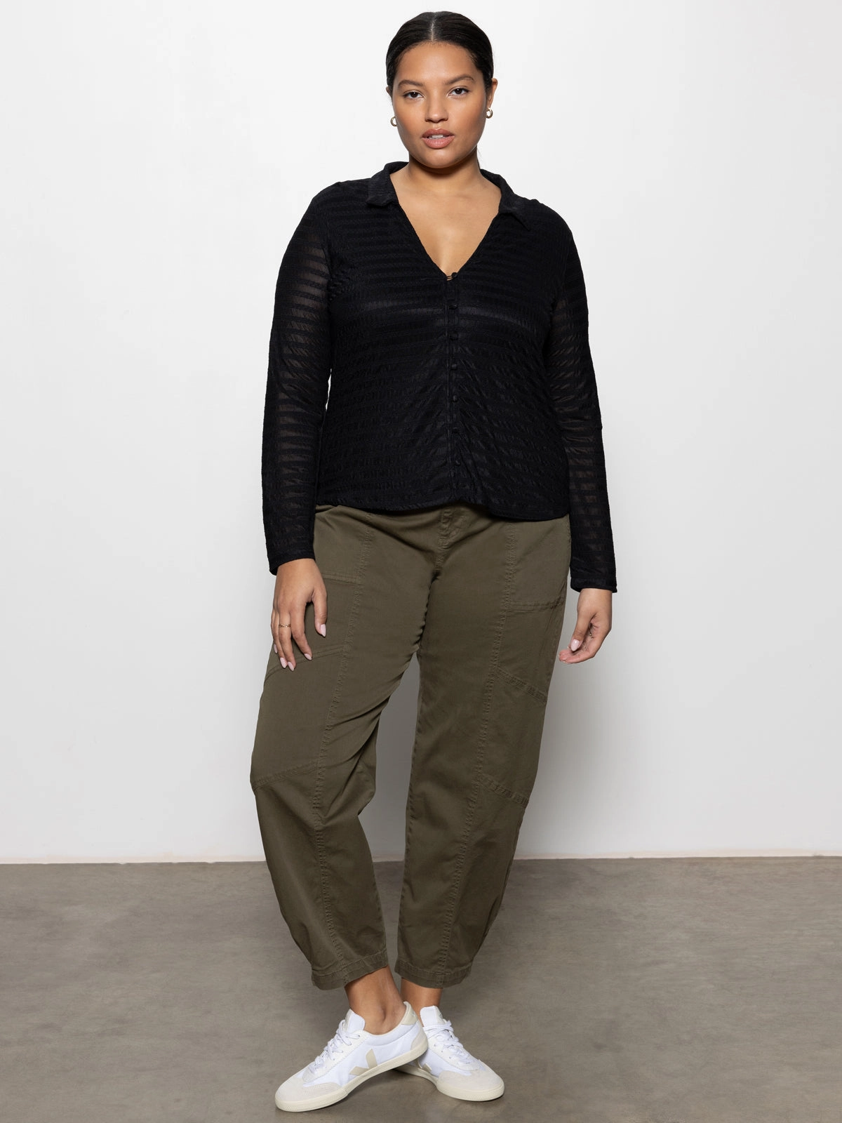 Mesh Lace Shirt Black Extended Sizing