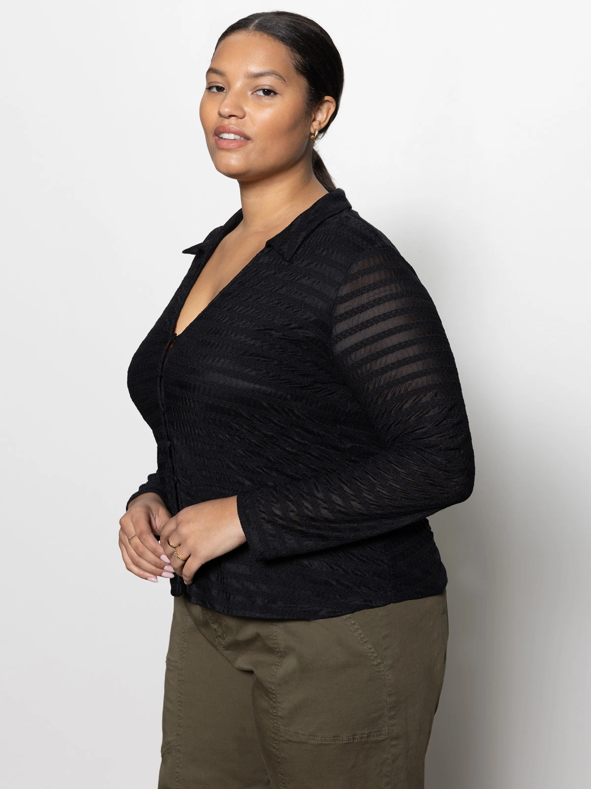 Mesh Lace Shirt Black Extended Sizing