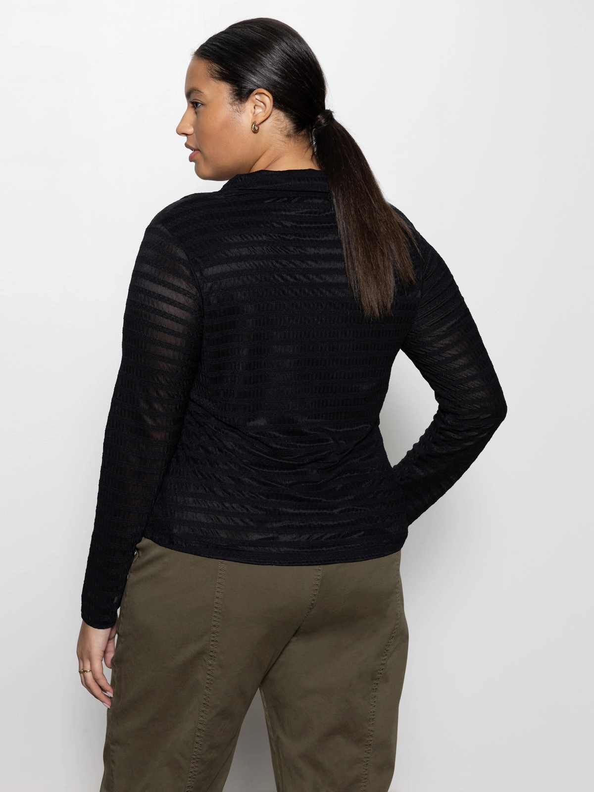 Mesh Lace Shirt Black Extended Sizing