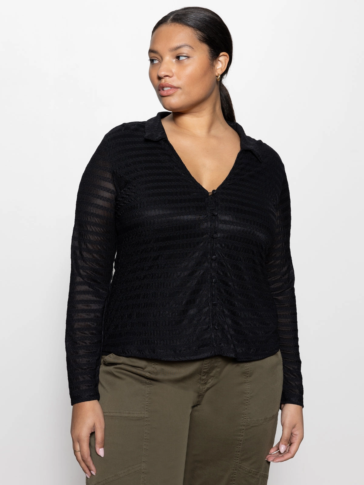 Mesh Lace Shirt Black Extended Sizing