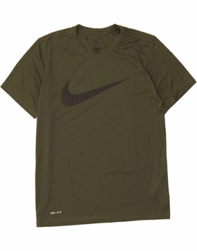 NIKE Mens Dri Fit Graphic T-Shirt Top Medium Khaki Polyester