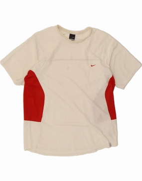 NIKE Mens T-Shirt Top UK 42/44 Large Off White Colourblock Polyester