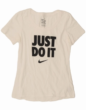 NIKE Womens Athletic Cut Graphic T-Shirt Top UK 10 Small White Cotton