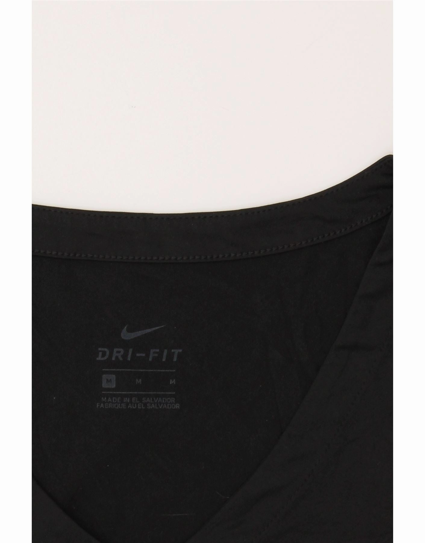 NIKE Womens Dri Fit T-Shirt Top UK 12 Medium Black Polyester