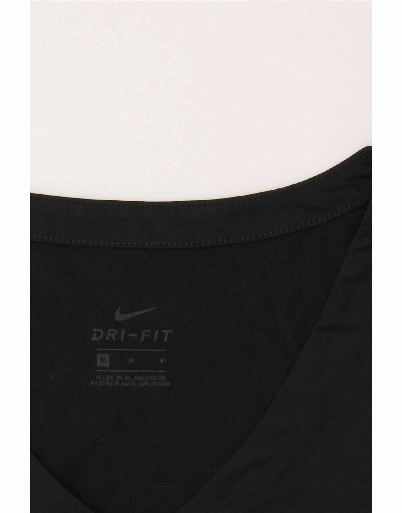 NIKE Womens Dri Fit T-Shirt Top UK 12 Medium Black Polyester