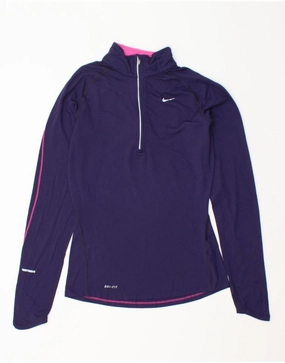 NIKE Womens Dri Fit Zip Neck Pullover Tracksuit Top UK 6 XS Navy Blue