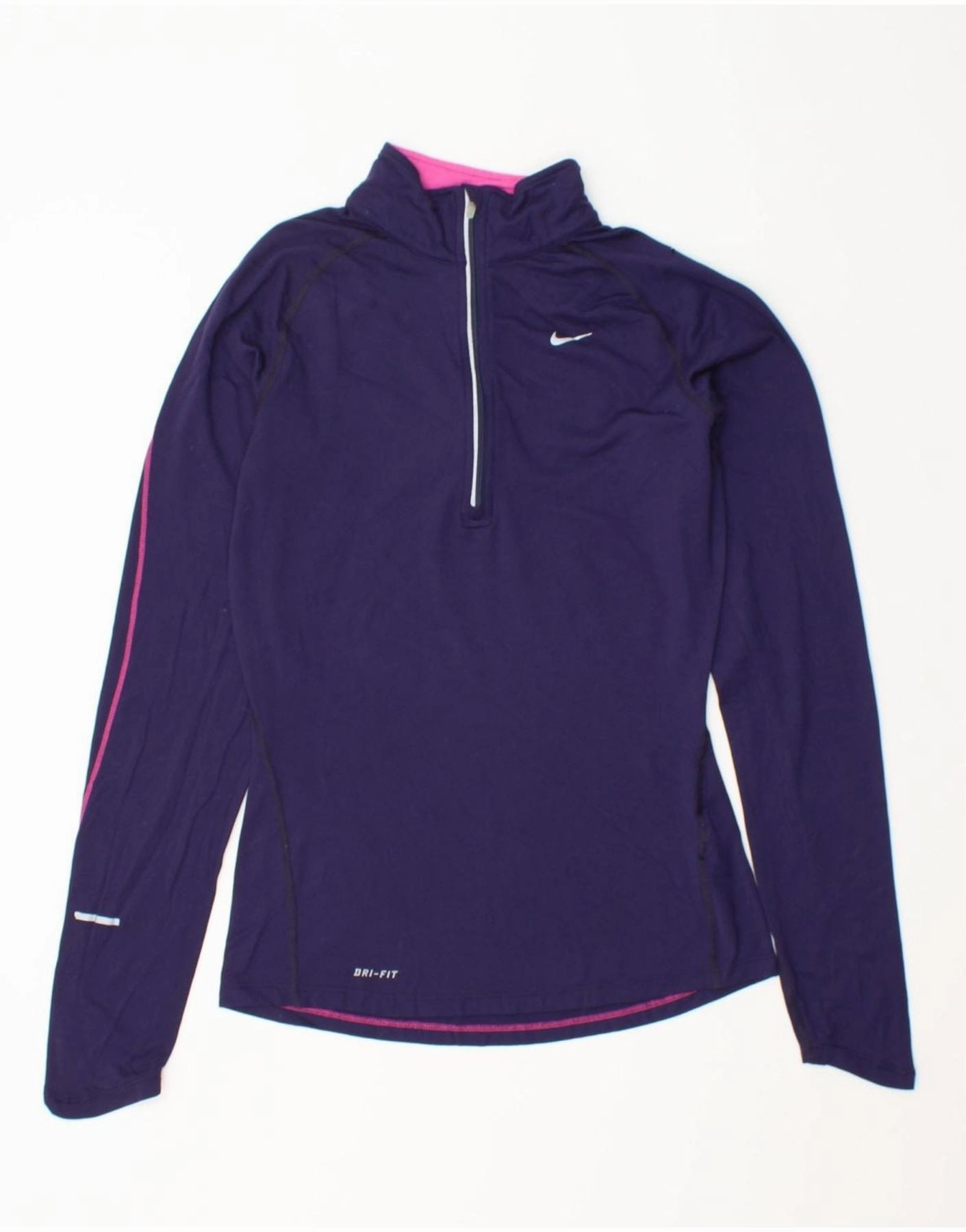 NIKE Womens Dri Fit Zip Neck Pullover Tracksuit Top UK 6 XS Navy Blue