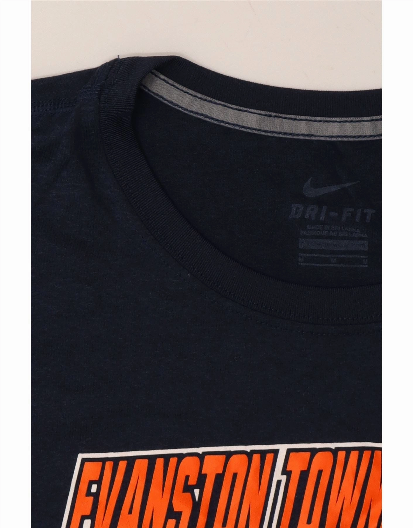 NIKE Womens Graphic Top Long Sleeve UK 14 Medium Navy Blue Polyester