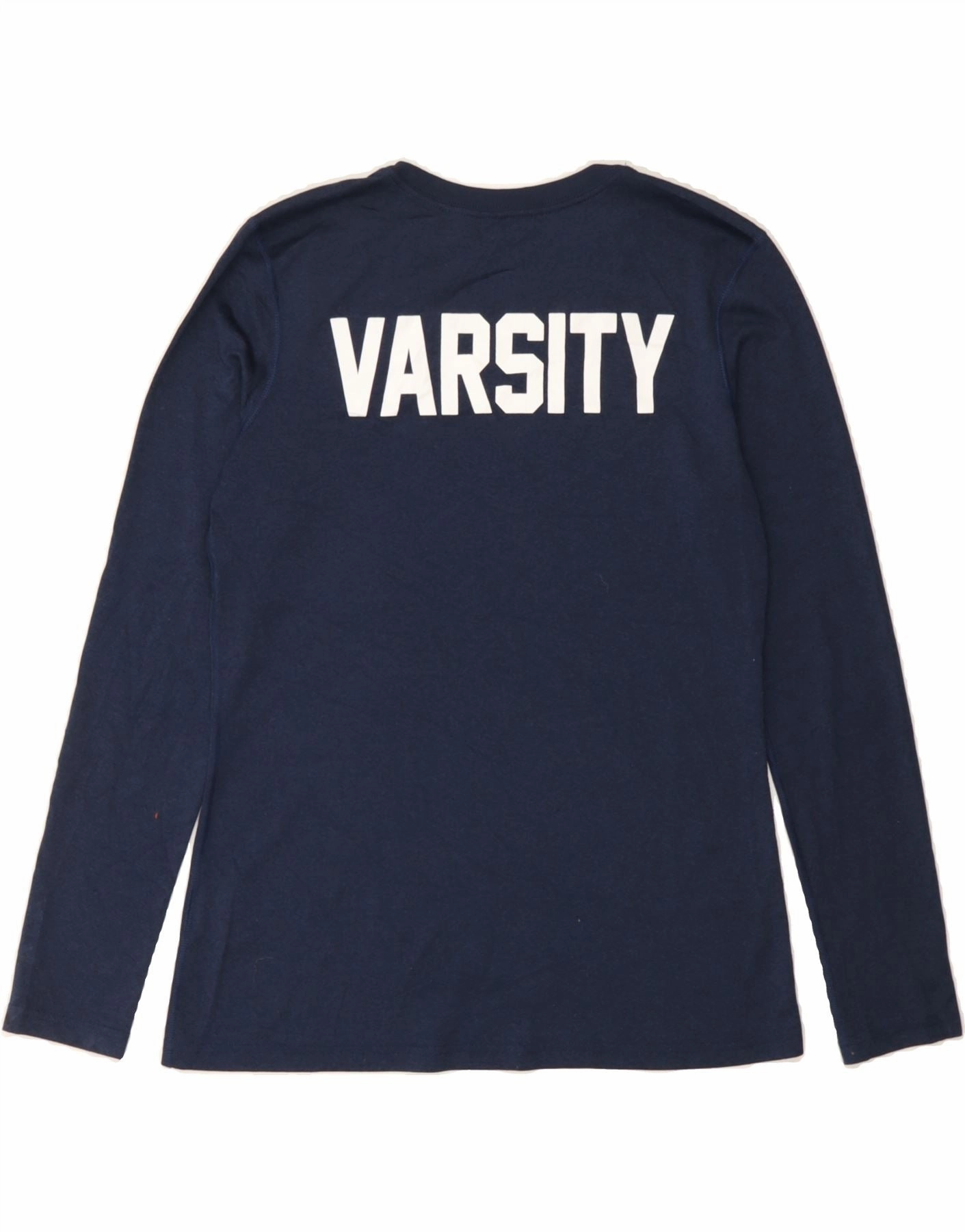 NIKE Womens Graphic Top Long Sleeve UK 14 Medium Navy Blue Polyester