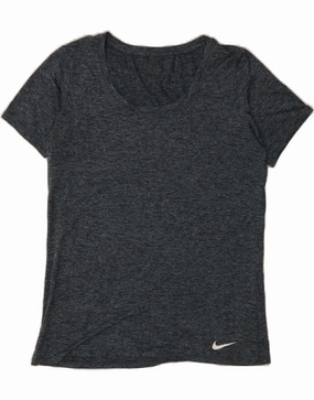 NIKE Womens T-Shirt Top UK 14 Medium Grey Flecked Polyester