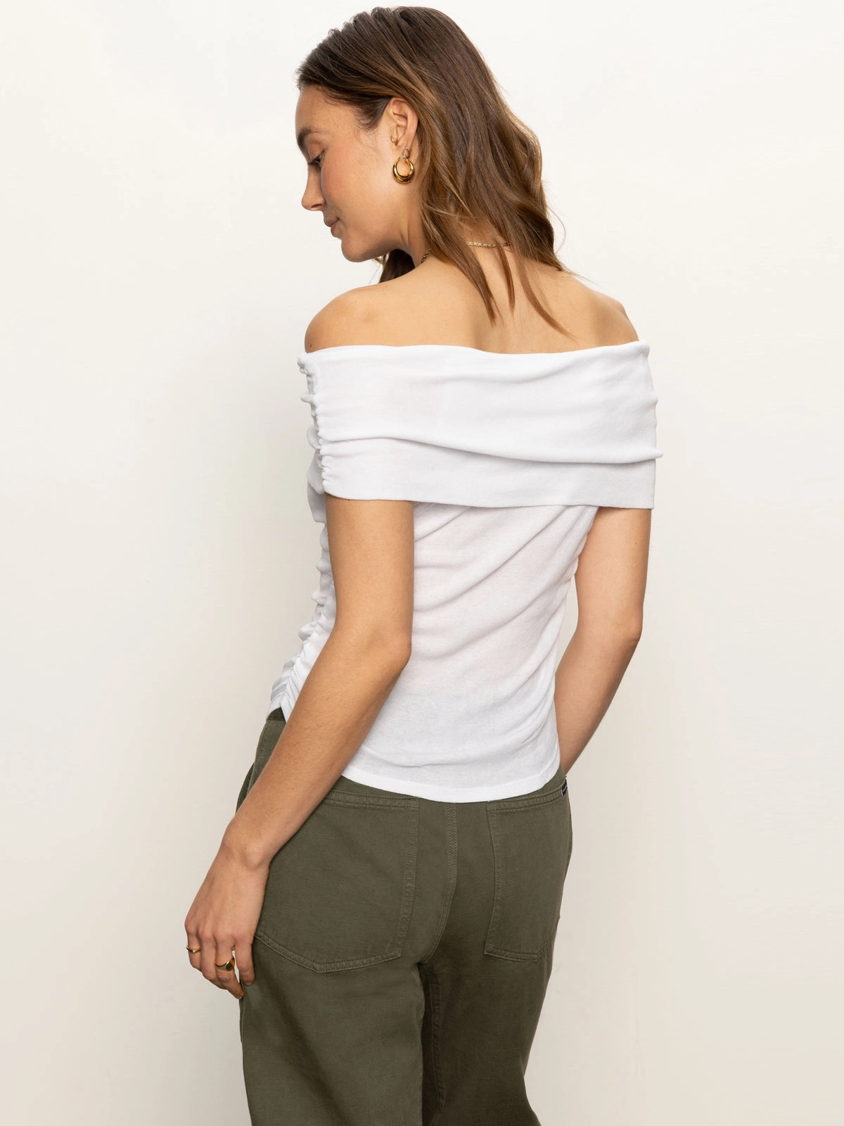 Off Shoulder Rib Tee White