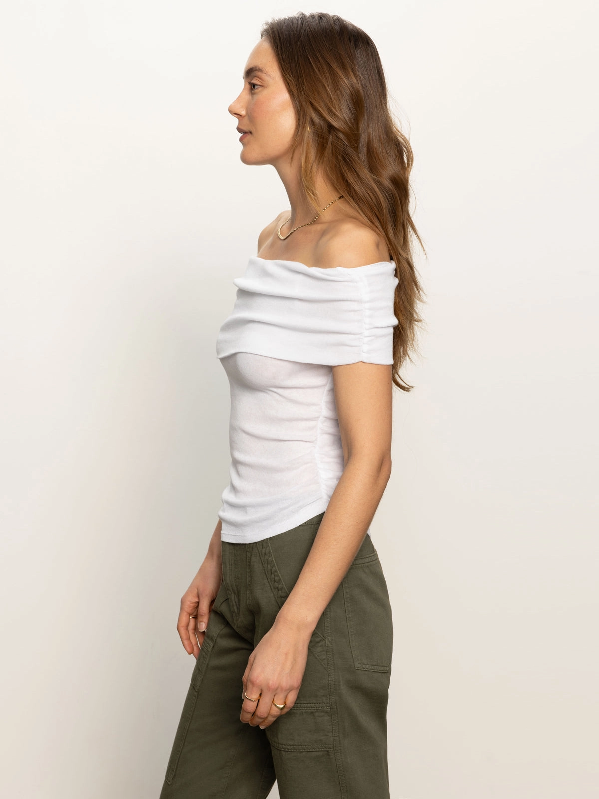 Off Shoulder Rib Tee White